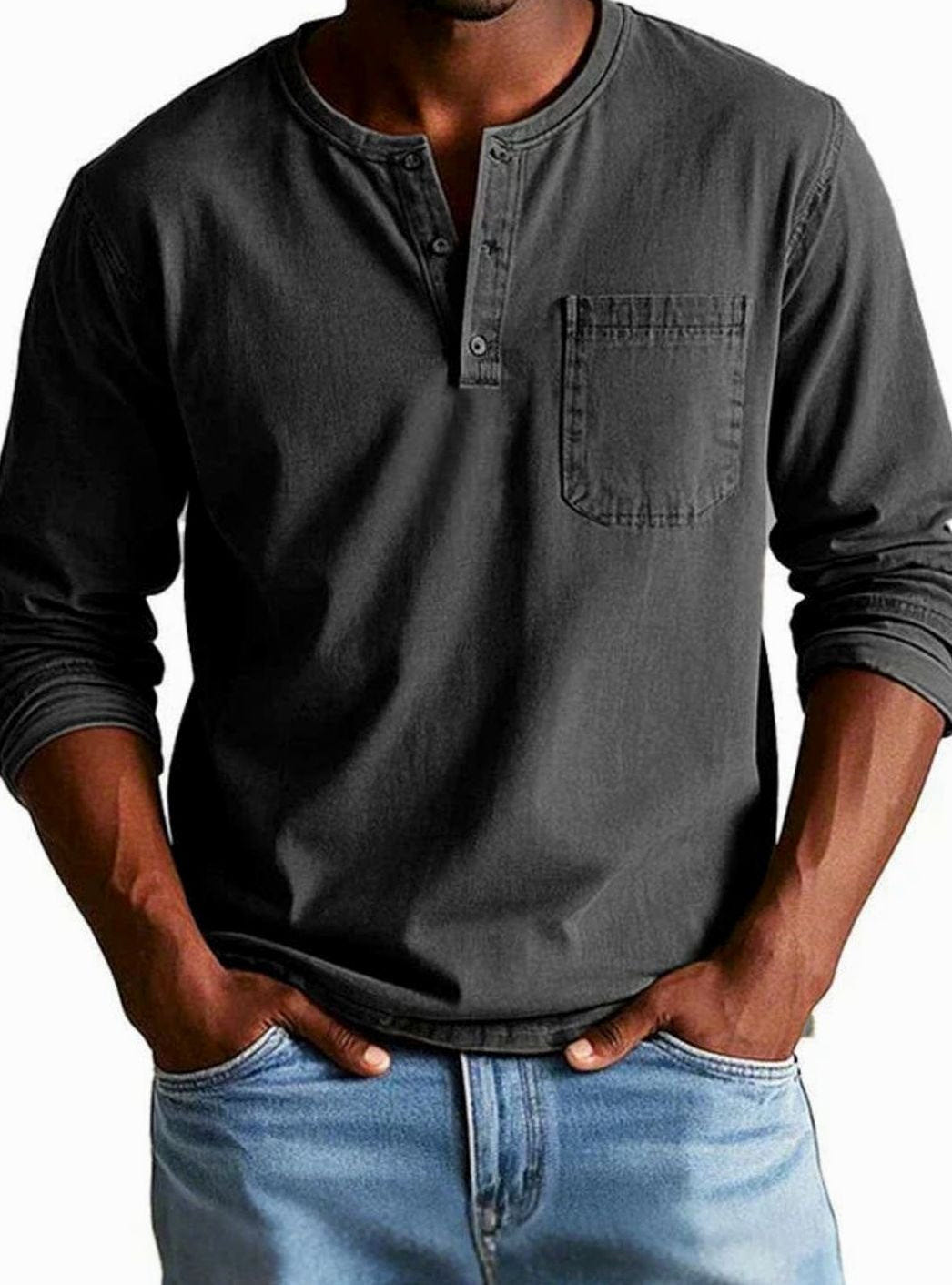 Declan | Men's Long Sleeve Chest Pocket Henley Shirt