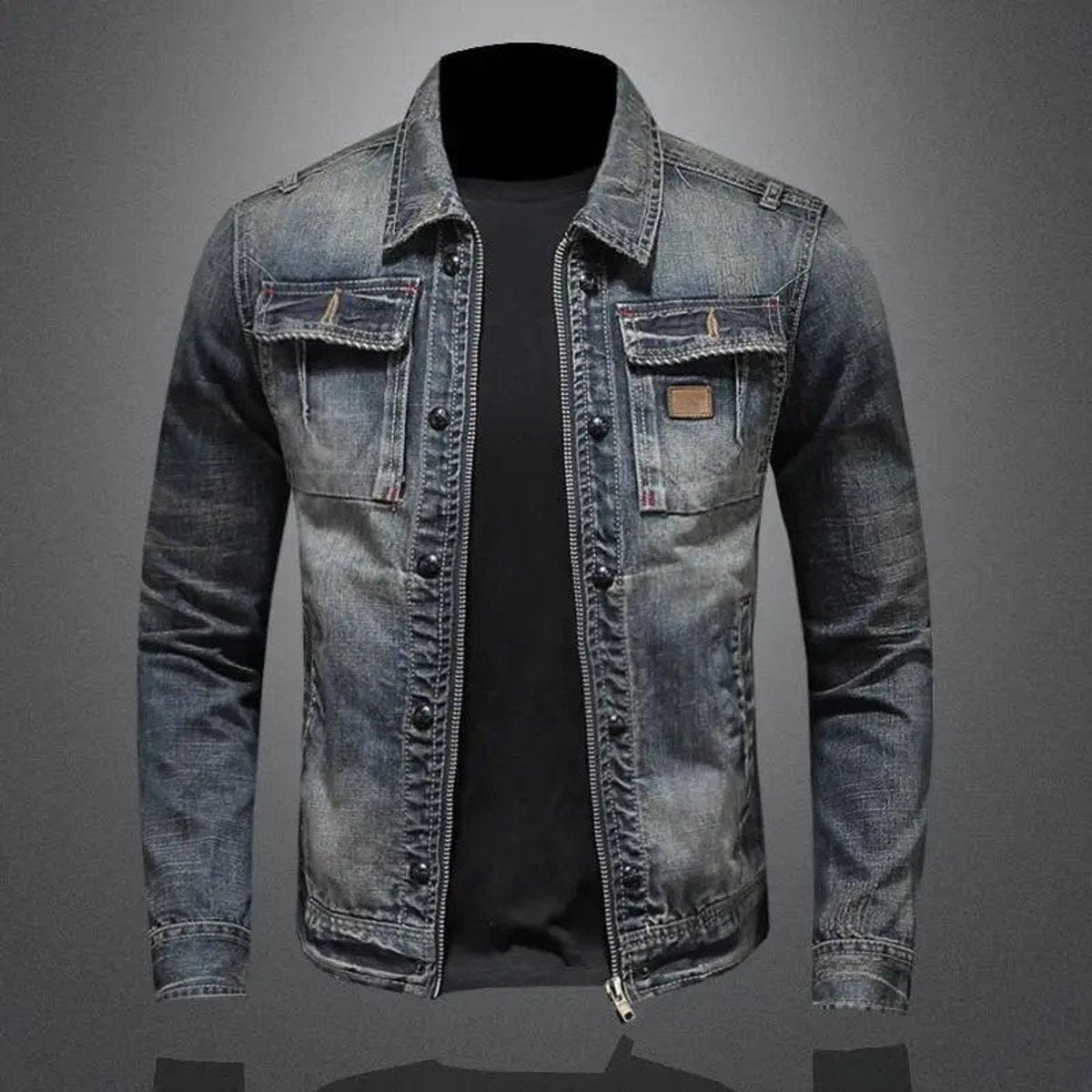 Ronan | Men's Washed Denim Trucker Zip-Up Work Jacket