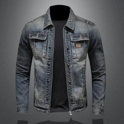 Ronan | Men's Washed Denim Trucker Zip-Up Work Jacket