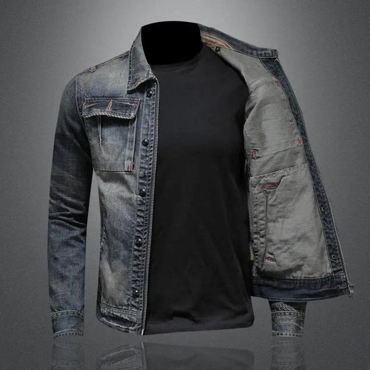 Ronan | Men's Washed Denim Trucker Zip-Up Work Jacket