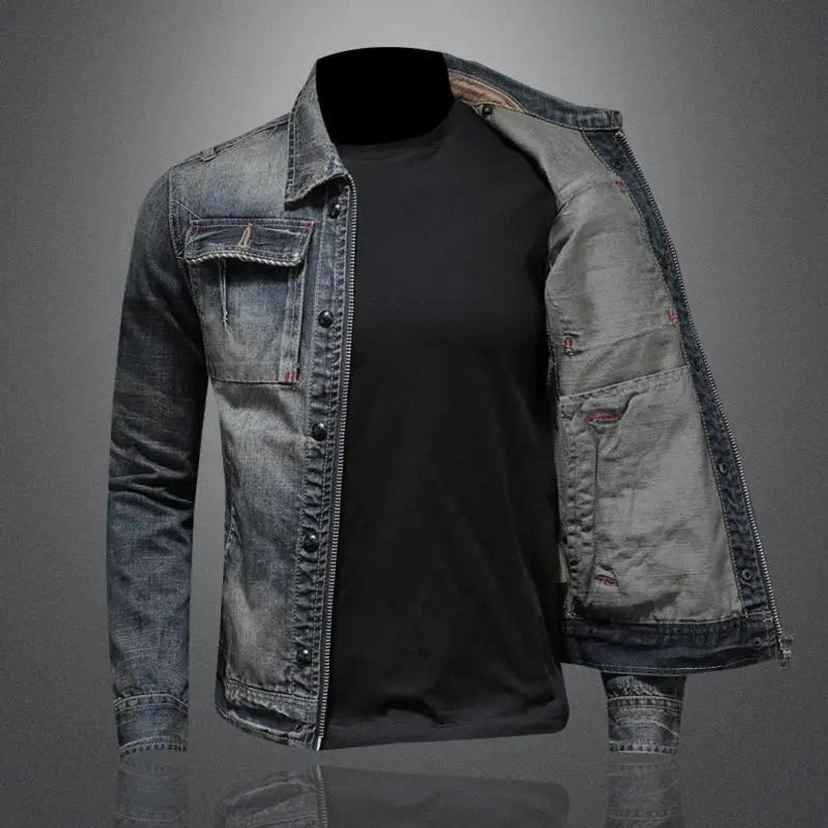 Ronan | Men's Washed Denim Trucker Zip-Up Work Jacket