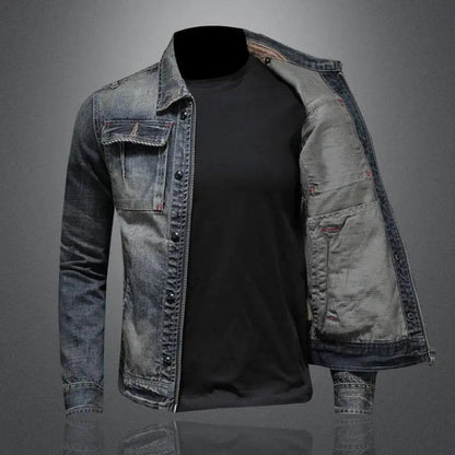 Ronan | Men's Washed Denim Trucker Zip-Up Work Jacket