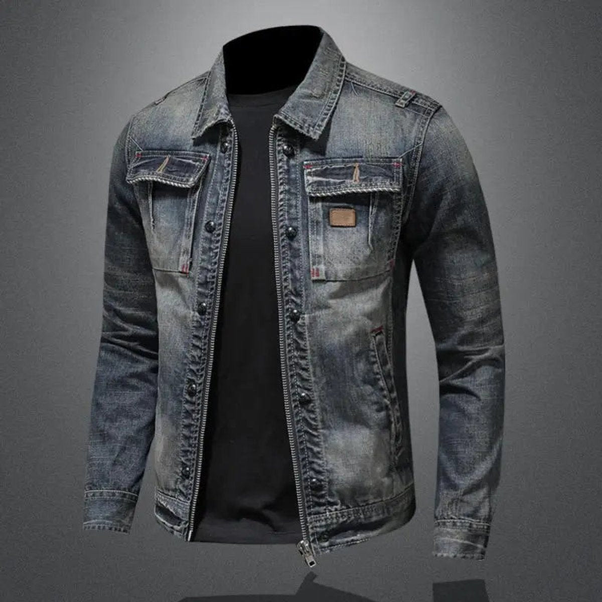 Ronan | Men's Washed Denim Trucker Zip-Up Work Jacket