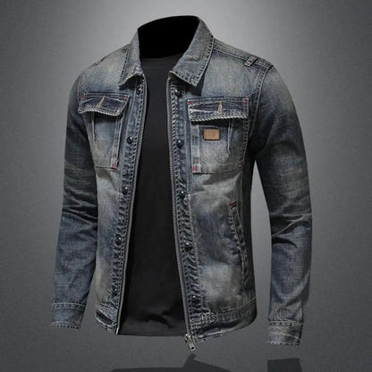 Ronan | Men's Washed Denim Trucker Zip-Up Work Jacket
