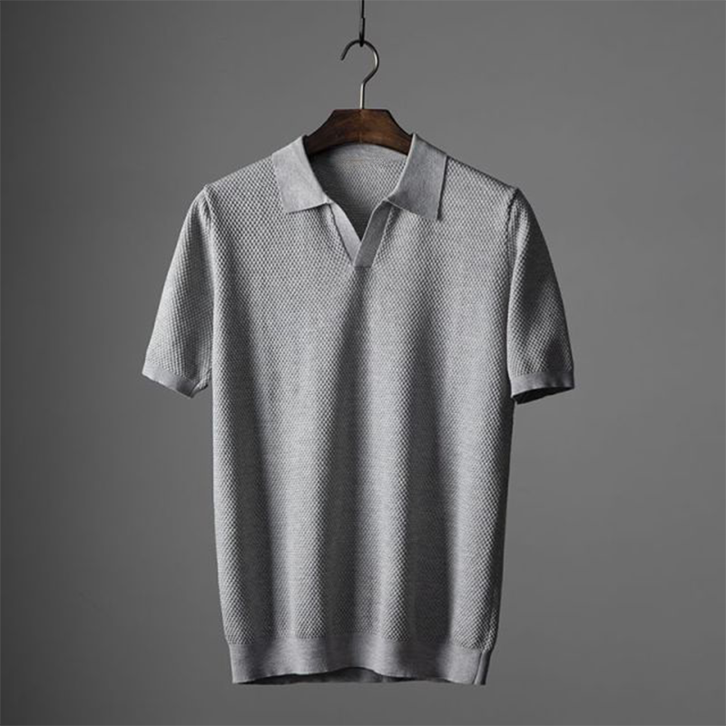 Blake | Textured Knit Open Collar Short Sleeve Slim Fit Polo Shirt
