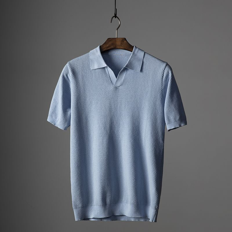 Blake | Textured Knit Open Collar Short Sleeve Slim Fit Polo Shirt