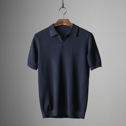 Blake | Textured Knit Open Collar Short Sleeve Slim Fit Polo Shirt