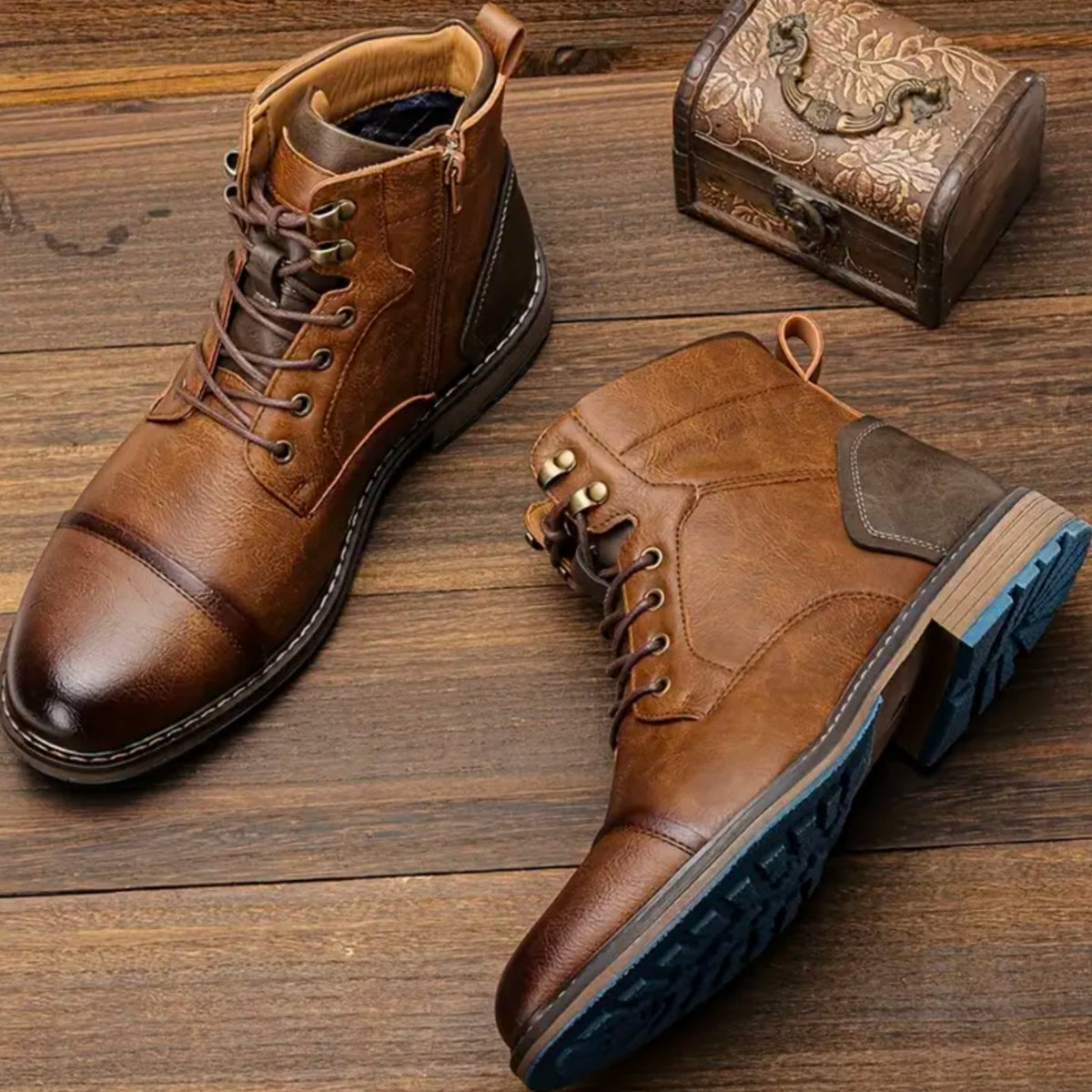 Hollis | Men's Vintage Cap-Toe Lace-Up Leather Ankle Boot