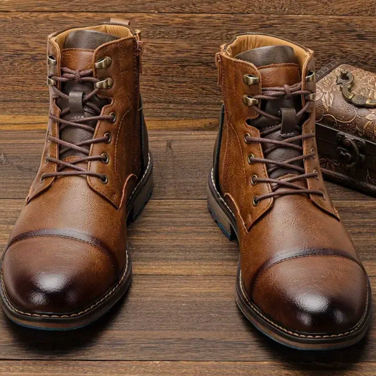 Hollis | Men's Vintage Cap-Toe Lace-Up Leather Ankle Boot