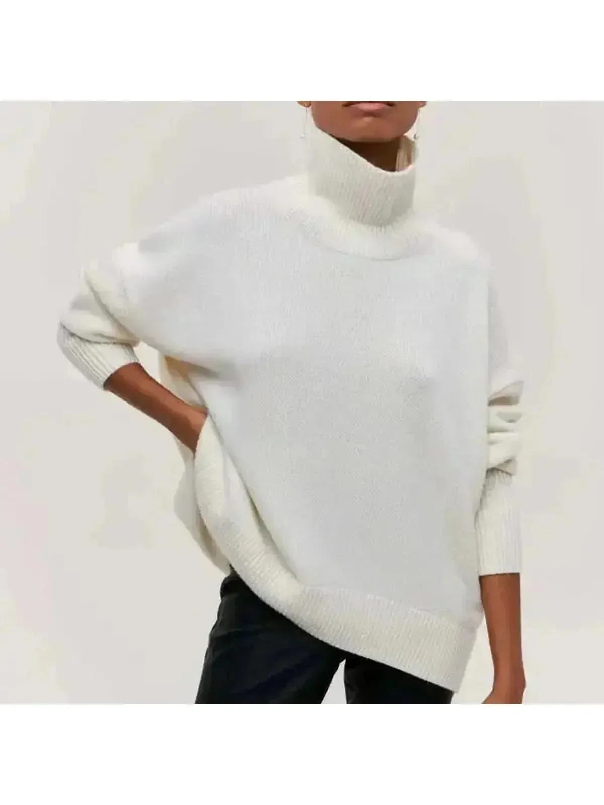 Marisenne | Women's Turtleneck Short Sleeve Oversized Knit Sweater