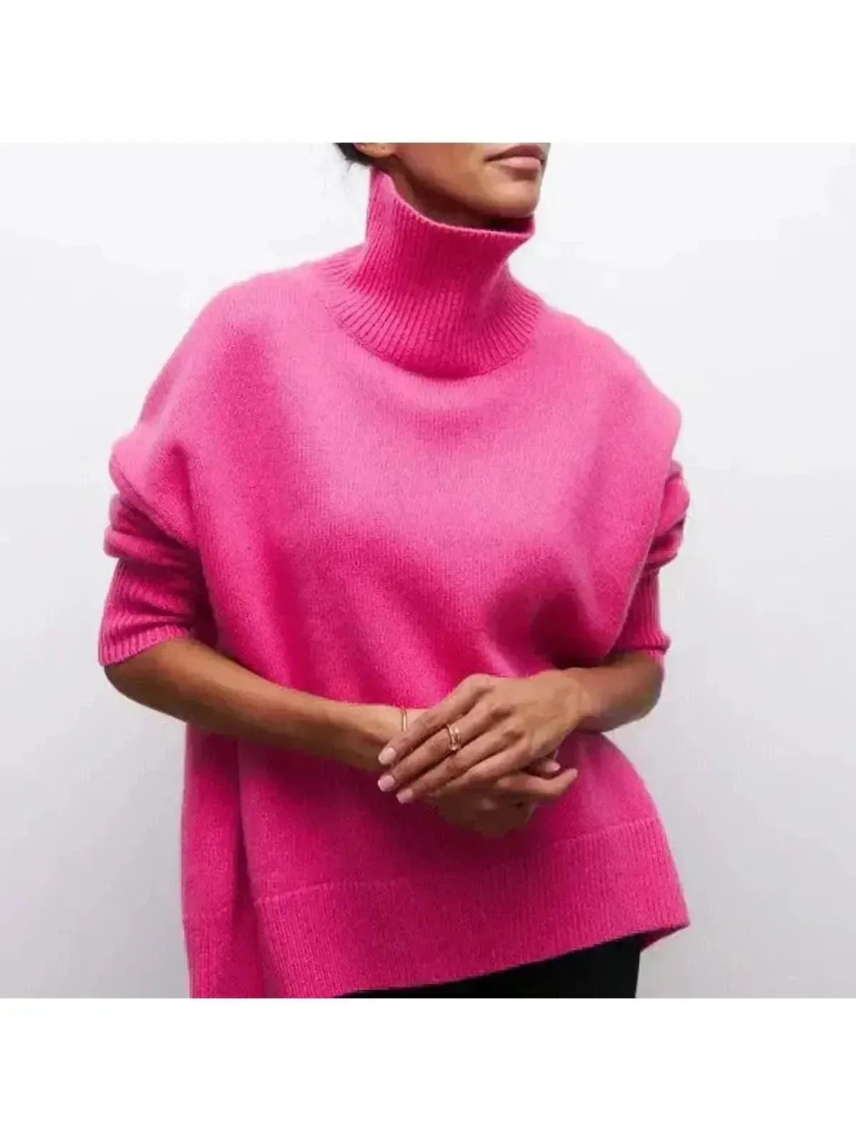 Marisenne | Women's Turtleneck Short Sleeve Oversized Knit Sweater