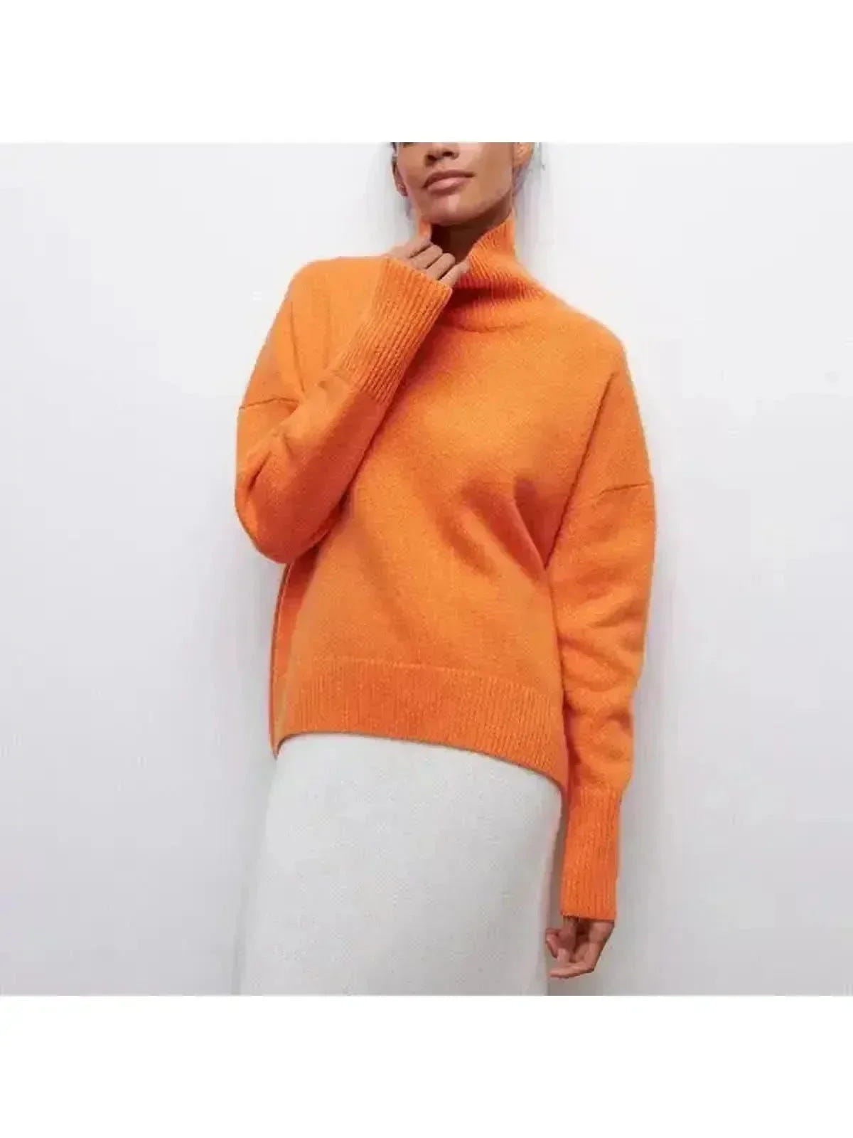 Marisenne | Women's Turtleneck Short Sleeve Oversized Knit Sweater