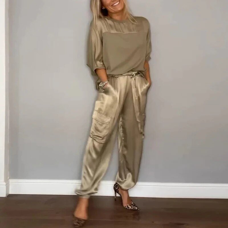Nova | Women's Relaxed Satin Two Piece Loungewear Set