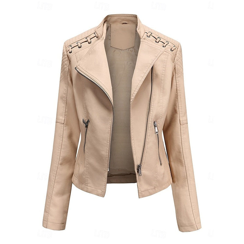 Neve | Women's Faux Leather Biker Moto Cropped Jacket