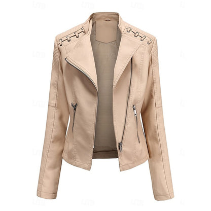Neve | Women's Faux Leather Biker Moto Cropped Jacket
