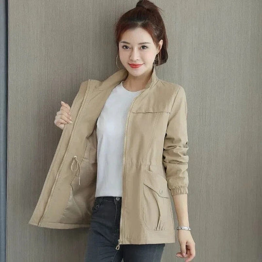 Daria | Stand Collar Elasticated Waist Long Sleeve Lightweight Casual Jacket