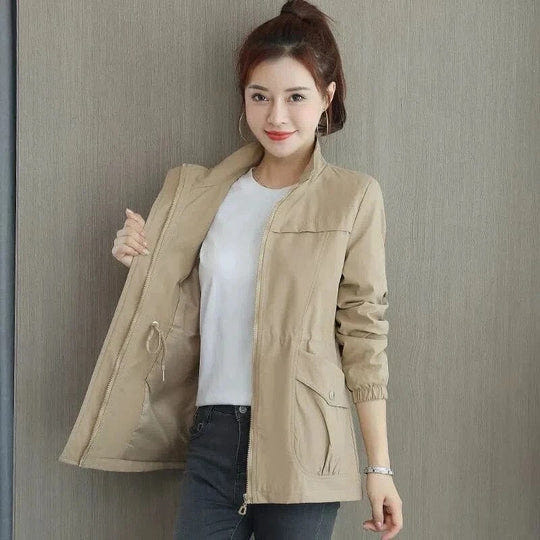 Catherine | Women's Lightweight Cinched Waist Stand Collar Jacket
