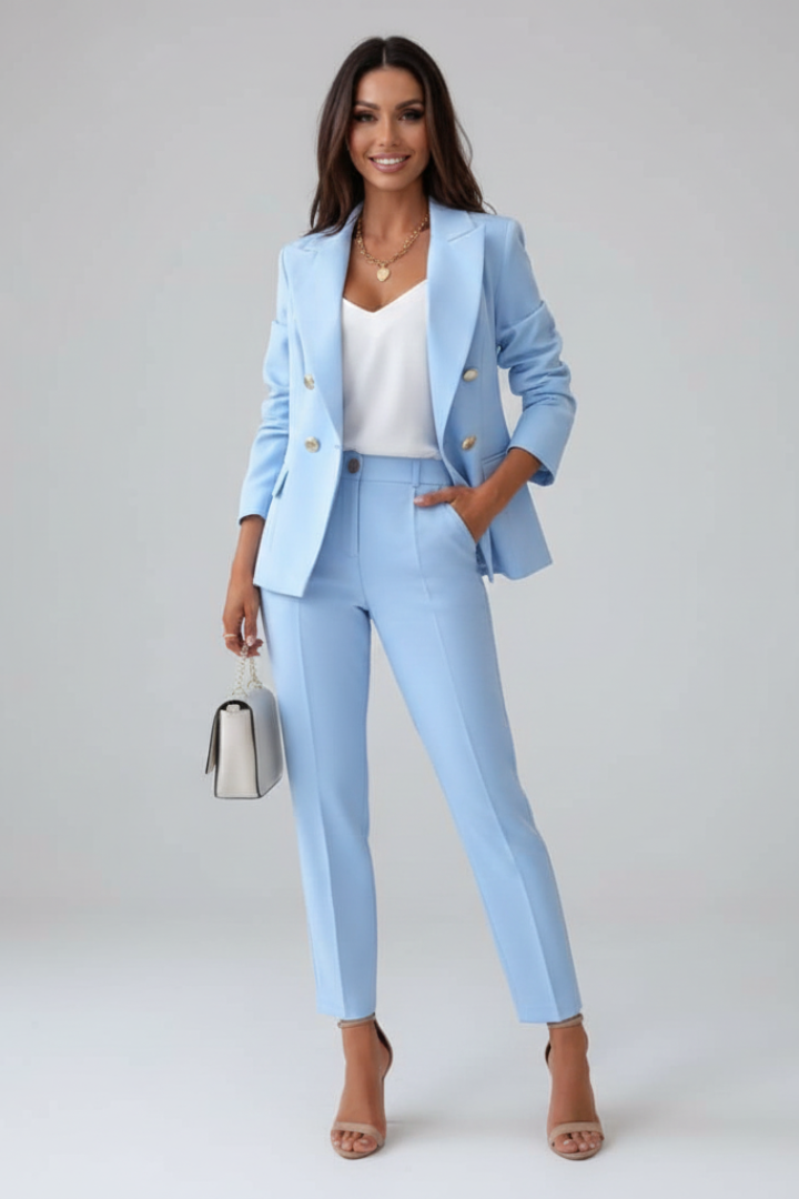 Cecily | Women's Double Breasted Tailored Straight Leg Suit Set