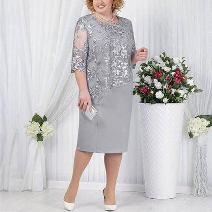 Isabella | Plus Size Floral Lace Midi Formal Wedding Guest Dress