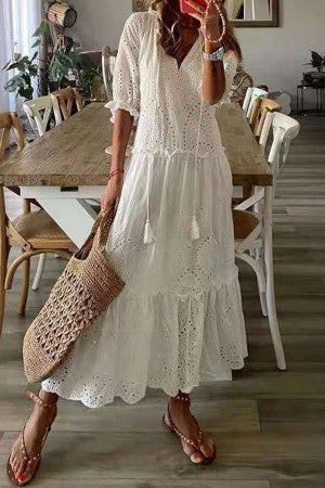 Florence | Geometric Print V Neck Long Sleeve Boho Maxi Summer Dress