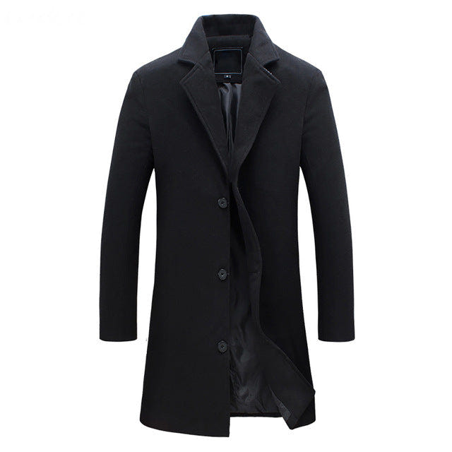 Thorne | Men's Winter Long Overcoat Notch Lapel Wool Blend Coat