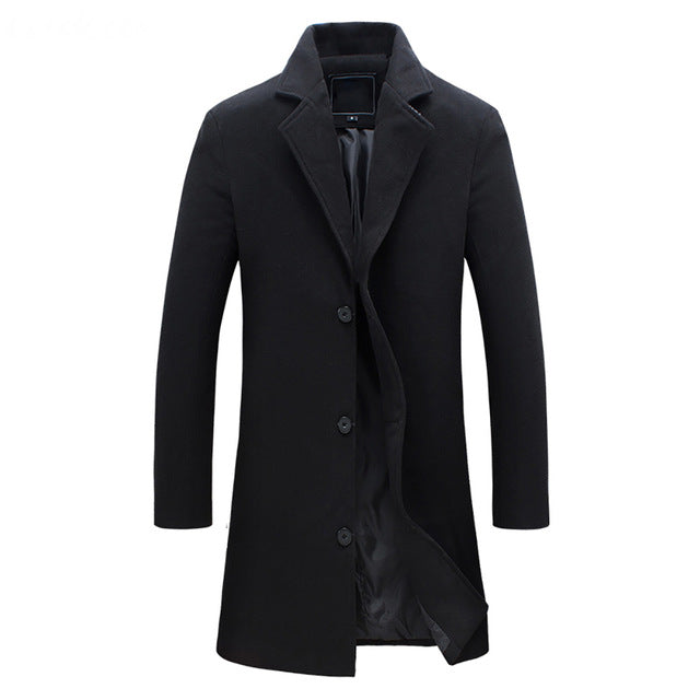 Thorne | Men's Winter Long Overcoat Notch Lapel Wool Blend Coat