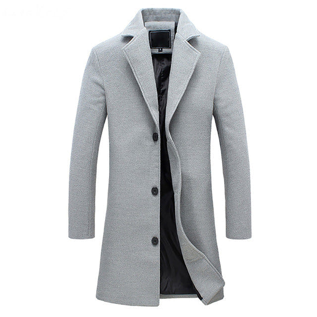 Thorne | Men's Winter Long Overcoat Notch Lapel Wool Blend Coat