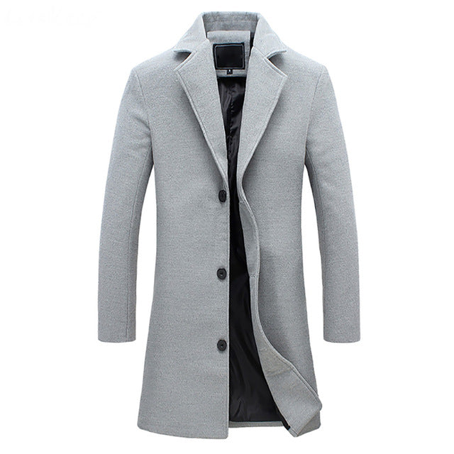 Thorne | Men's Winter Long Overcoat Notch Lapel Wool Blend Coat