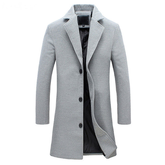 Thorne | Men's Winter Long Overcoat Notch Lapel Wool Blend Coat