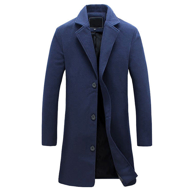 Thorne | Men's Winter Long Overcoat Notch Lapel Wool Blend Coat