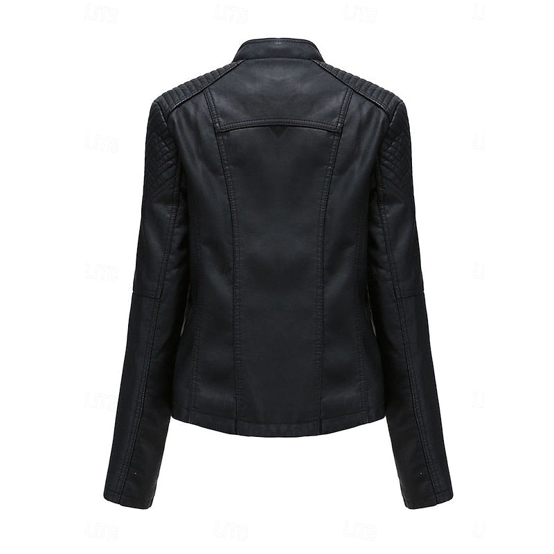 Neve | Women's Faux Leather Biker Moto Cropped Jacket