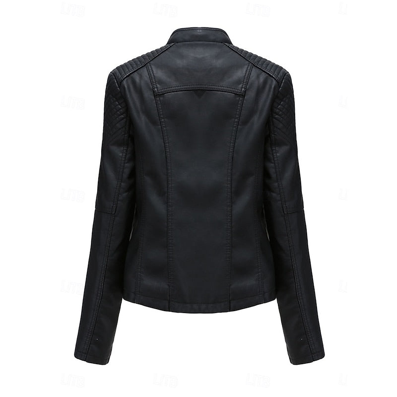 Neve | Women's Faux Leather Biker Moto Cropped Jacket