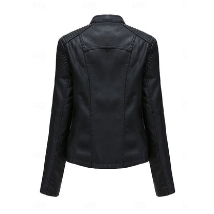 Neve | Women's Faux Leather Biker Moto Cropped Jacket