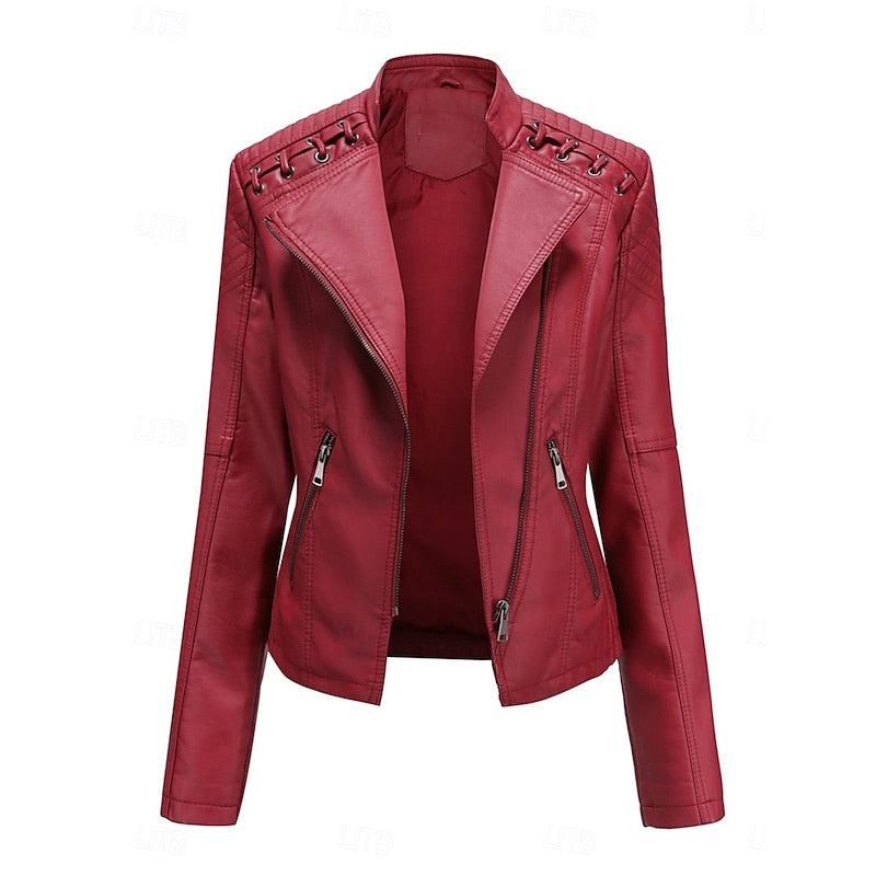 Neve | Women's Faux Leather Biker Moto Cropped Jacket