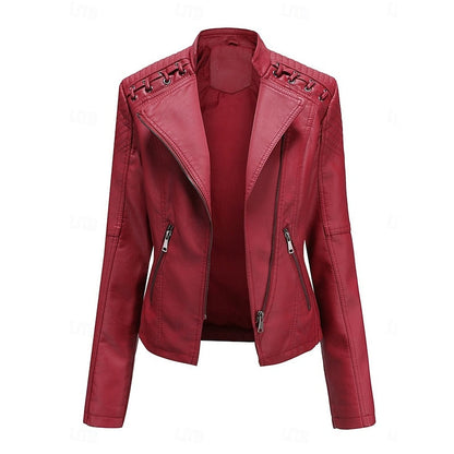 Neve | Women's Faux Leather Biker Moto Cropped Jacket