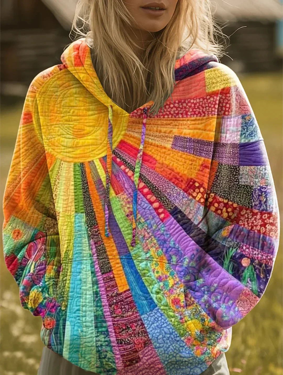 Sunniva | Women's Bohemian Patchwork Sunburst Hoodie
