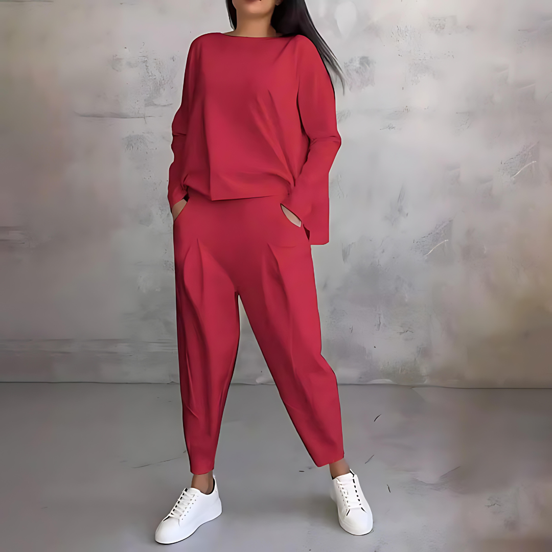 Marlow | Women's Loose-Fit Long Sleeve Top and Tapered Trousers Co-Ord Set