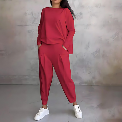 Marlow | Women's Loose-Fit Long Sleeve Top and Tapered Trousers Co-Ord Set