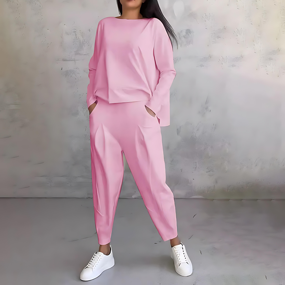 Marlow | Women's Loose-Fit Long Sleeve Top and Tapered Trousers Co-Ord Set
