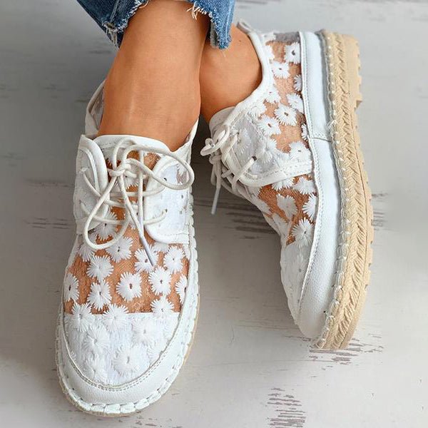 Fernanda | Women's Floral Embroidered Lace-Up Espadrille Sneaker