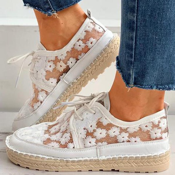Fernanda | Women's Floral Embroidered Lace-Up Espadrille Sneaker