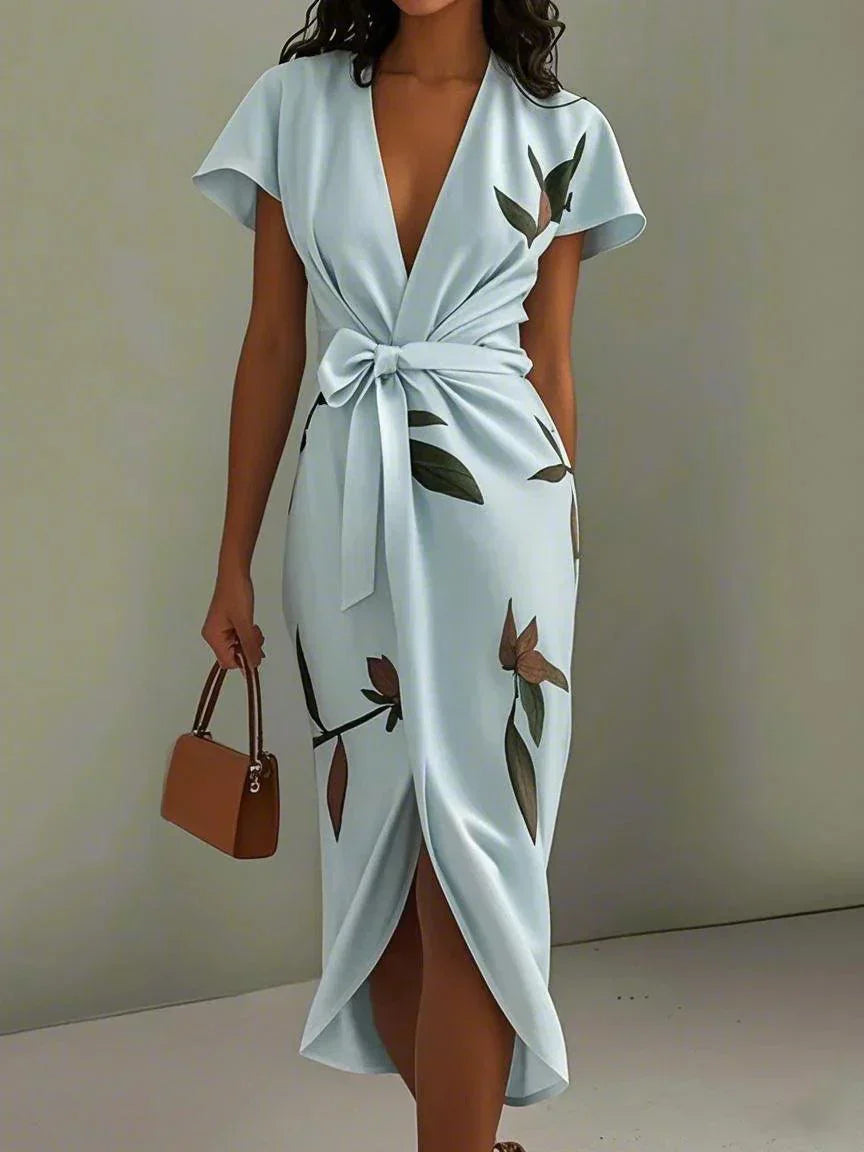 Solara | Women's Floral V-Neck Summer Wrap Midi Dress