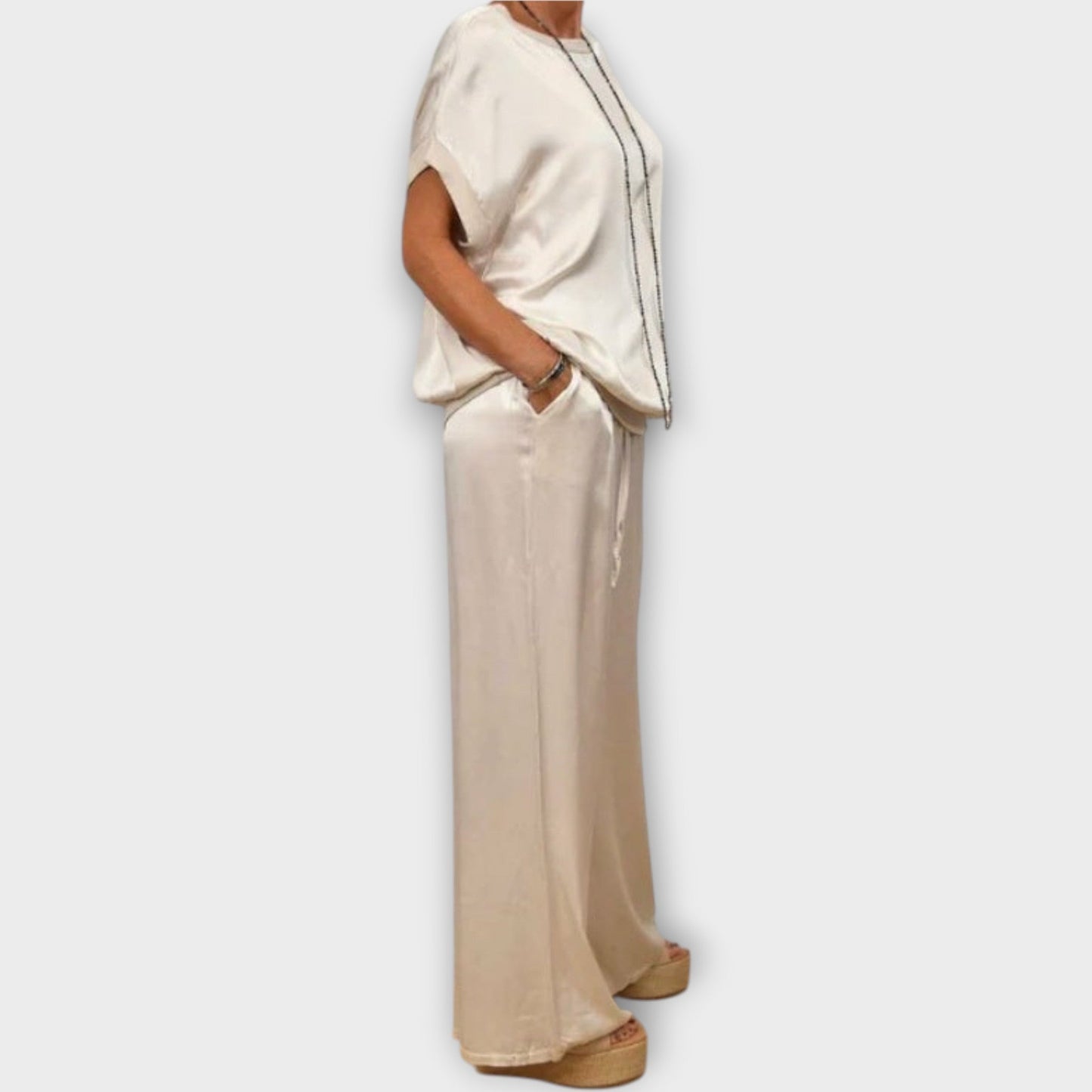 Elodie | Women's Satin Wide Leg Two-Piece Co-ord Set