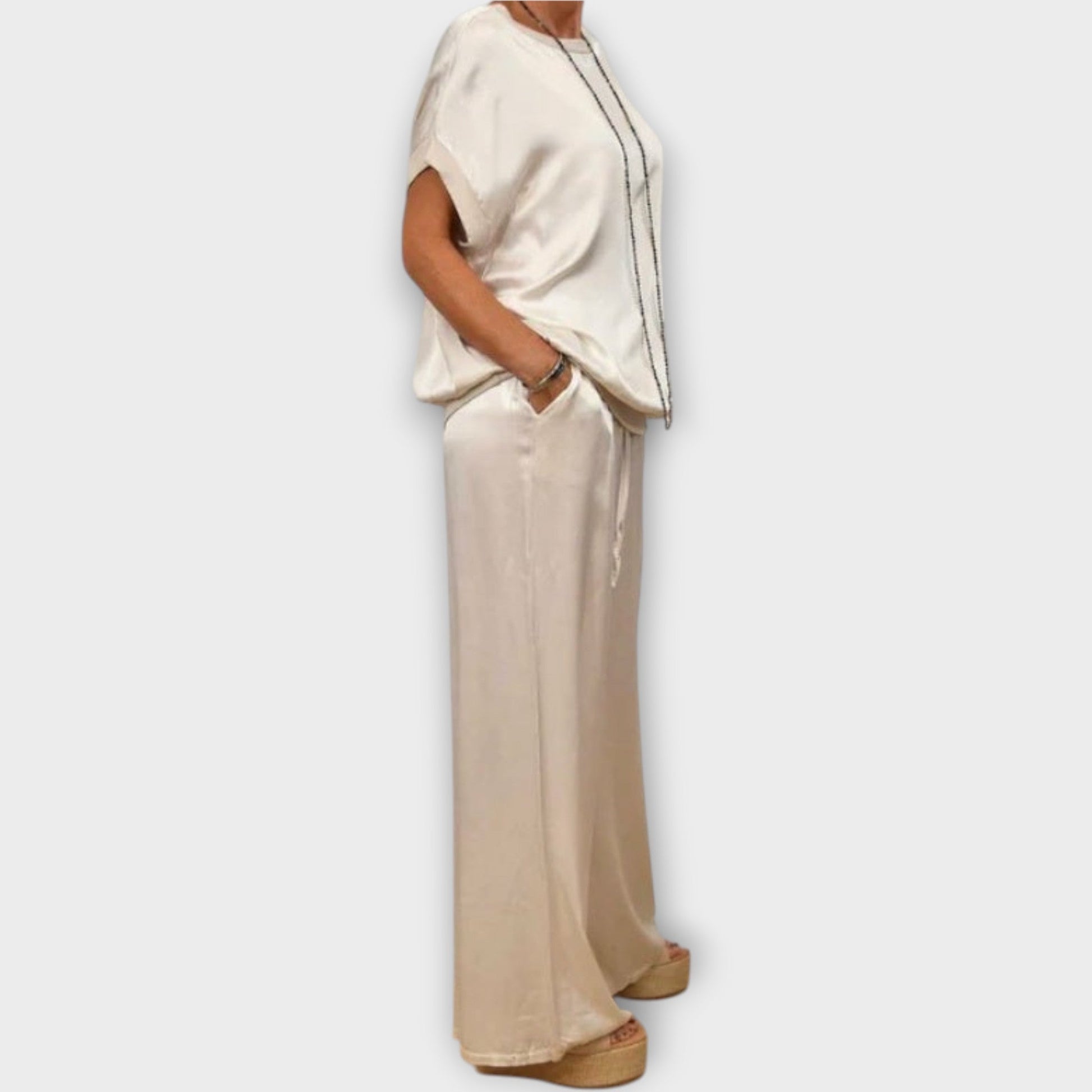 Elodie | Women's Satin Wide Leg Two-Piece Co-ord Set