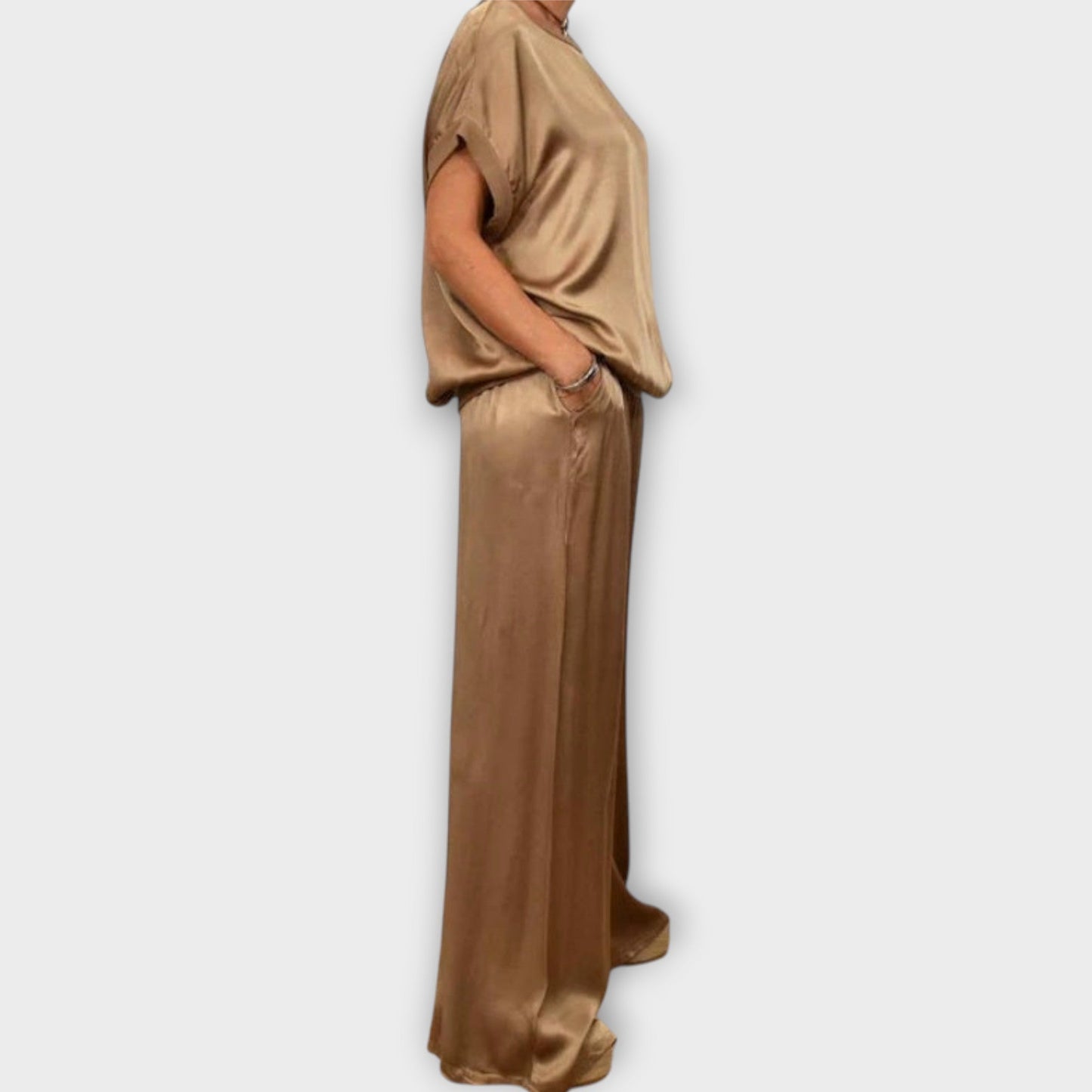 Elodie | Women's Satin Wide Leg Two-Piece Co-ord Set