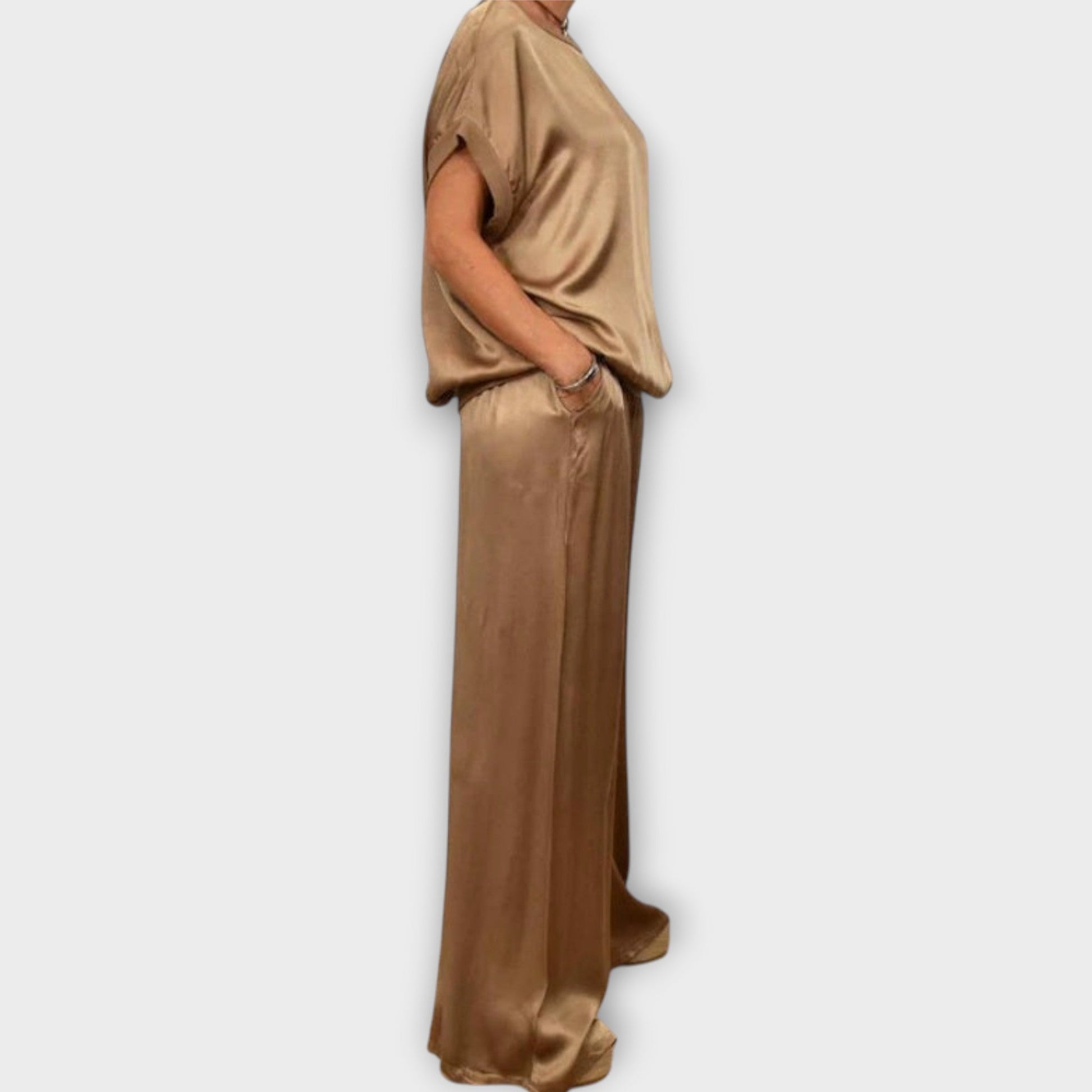Elodie | Women's Satin Wide Leg Two-Piece Co-ord Set