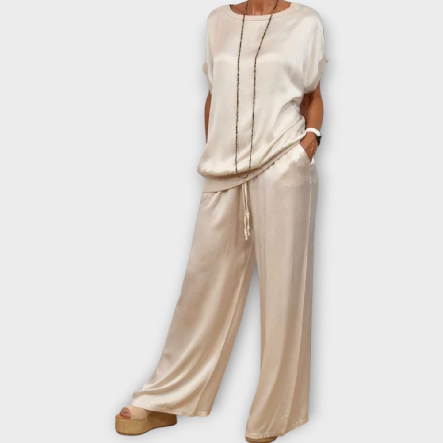 Elodie | Women's Satin Wide Leg Two-Piece Co-ord Set