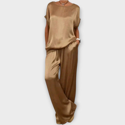 Elodie | Women's Satin Wide Leg Two-Piece Co-ord Set