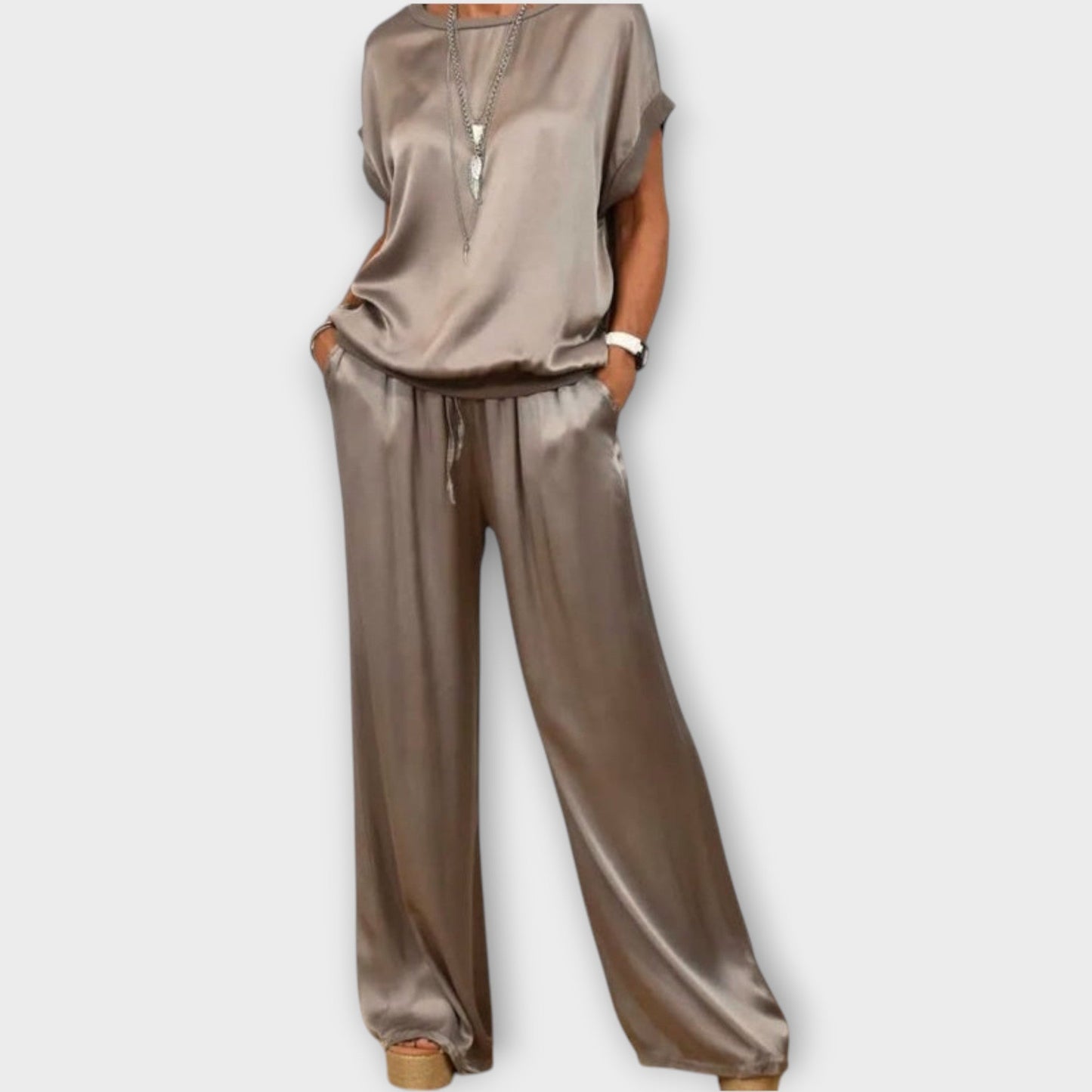 Elodie | Women's Satin Wide Leg Two-Piece Co-ord Set