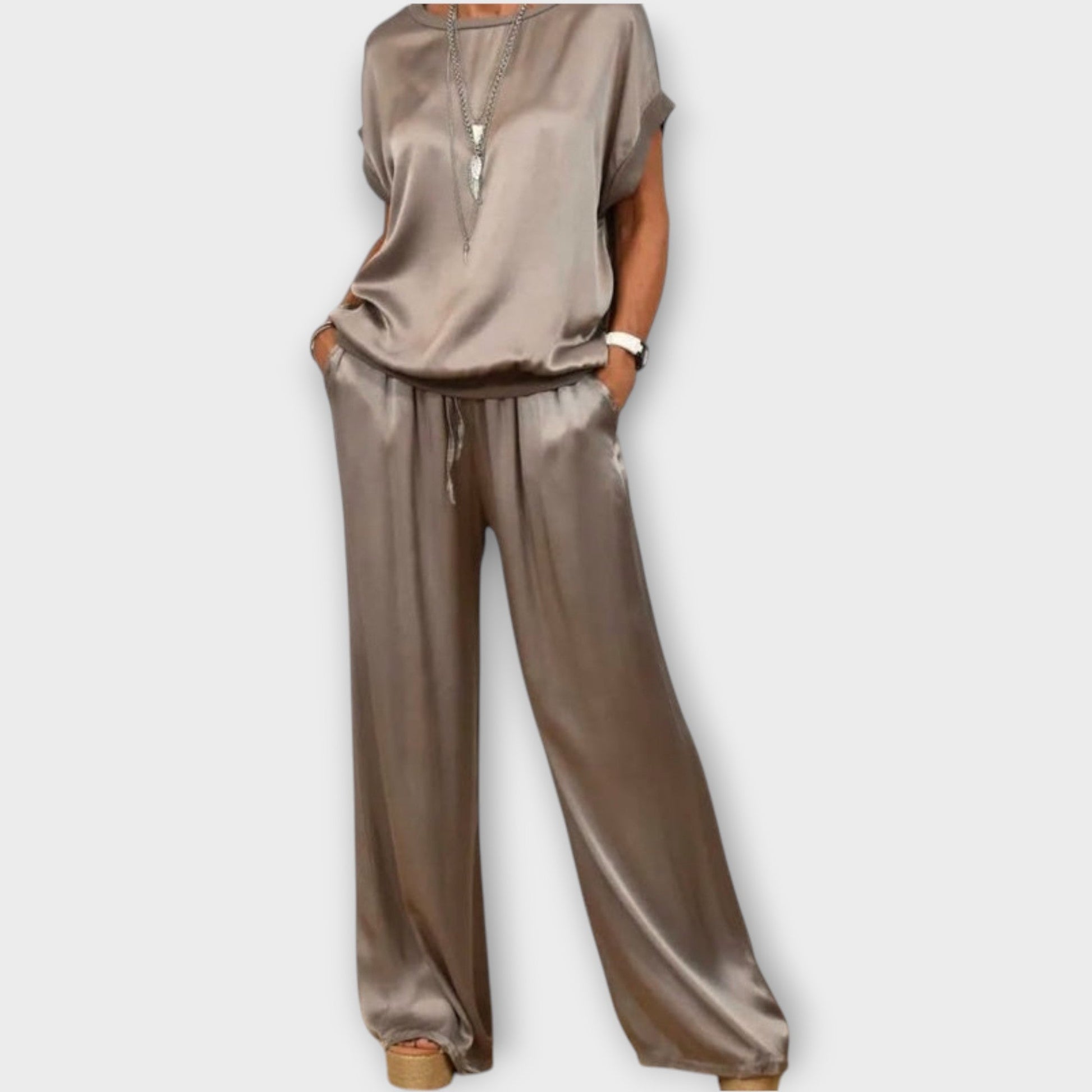 Elodie | Women's Satin Wide Leg Two-Piece Co-ord Set